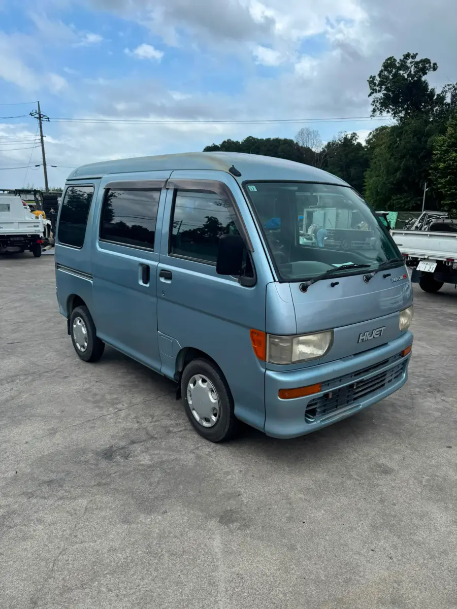 1998 Daihatsu Hijet Van 4x2, a light blue Kei Van, for sale at Skyline Kei Trucks in Houston, TX (photo 1 of 9)