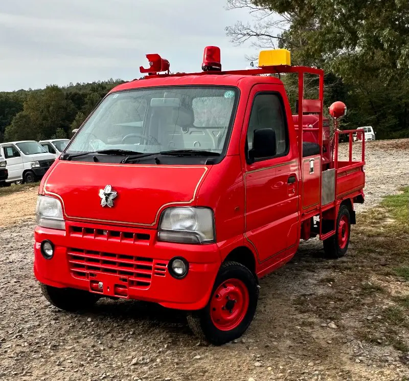 2000 Suzuki Carry Fire Truck 4WD, a red Kei Truck, for sale at Mayberry Mini Trucks in Mount Airy, NC (photo 1 of 20)