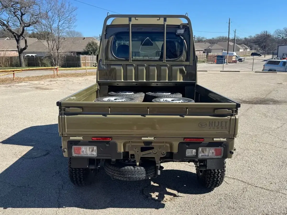 2025 Daihatsu Hijet Jumbo Cab Farming Package, a khaki green off-road Kei Truck, for sale at Weatherford Mini Trucks in Weatherford, TX (photo 8 of 8)