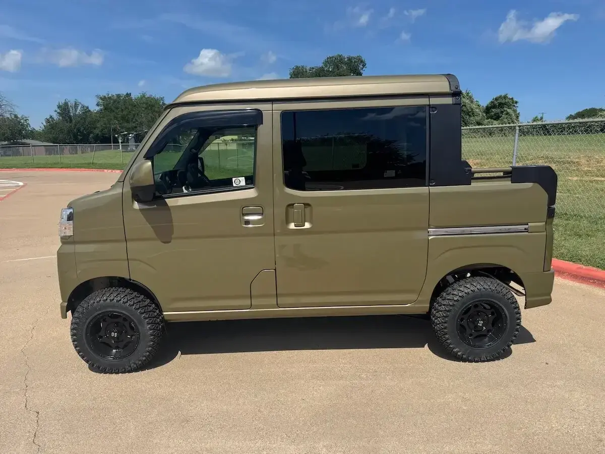 2026 Daihatsu Hijet Deck Van, a khaki green off-road Kei Truck, for sale at Weatherford Mini Trucks in Weatherford, TX (photo 10 of 12)