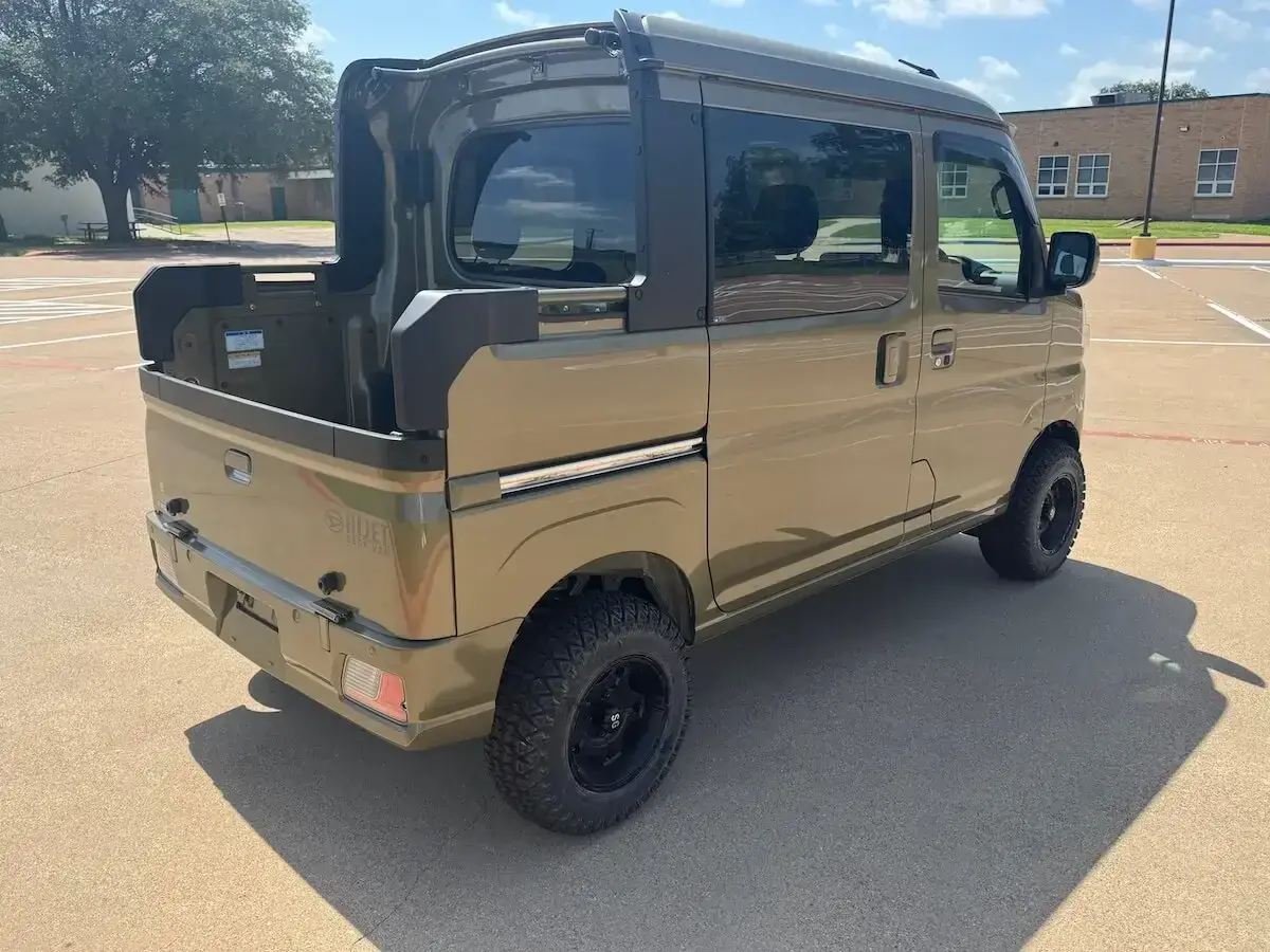 2026 Daihatsu Hijet Deck Van, a khaki green off-road Kei Truck, for sale at Weatherford Mini Trucks in Weatherford, TX (photo 3 of 12)