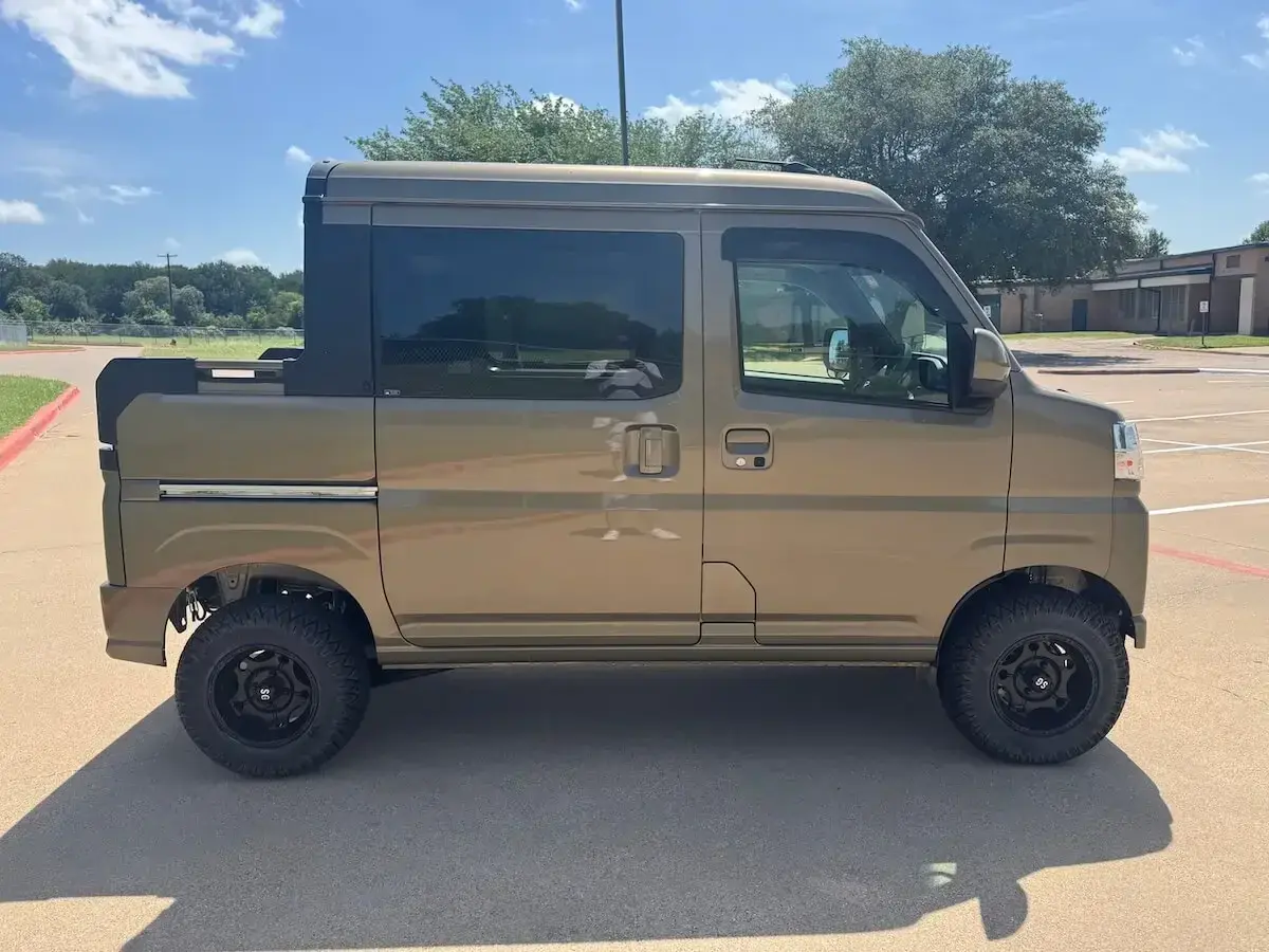 2026 Daihatsu Hijet Deck Van, a khaki green off-road Kei Truck, for sale at Weatherford Mini Trucks in Weatherford, TX (photo 9 of 12)