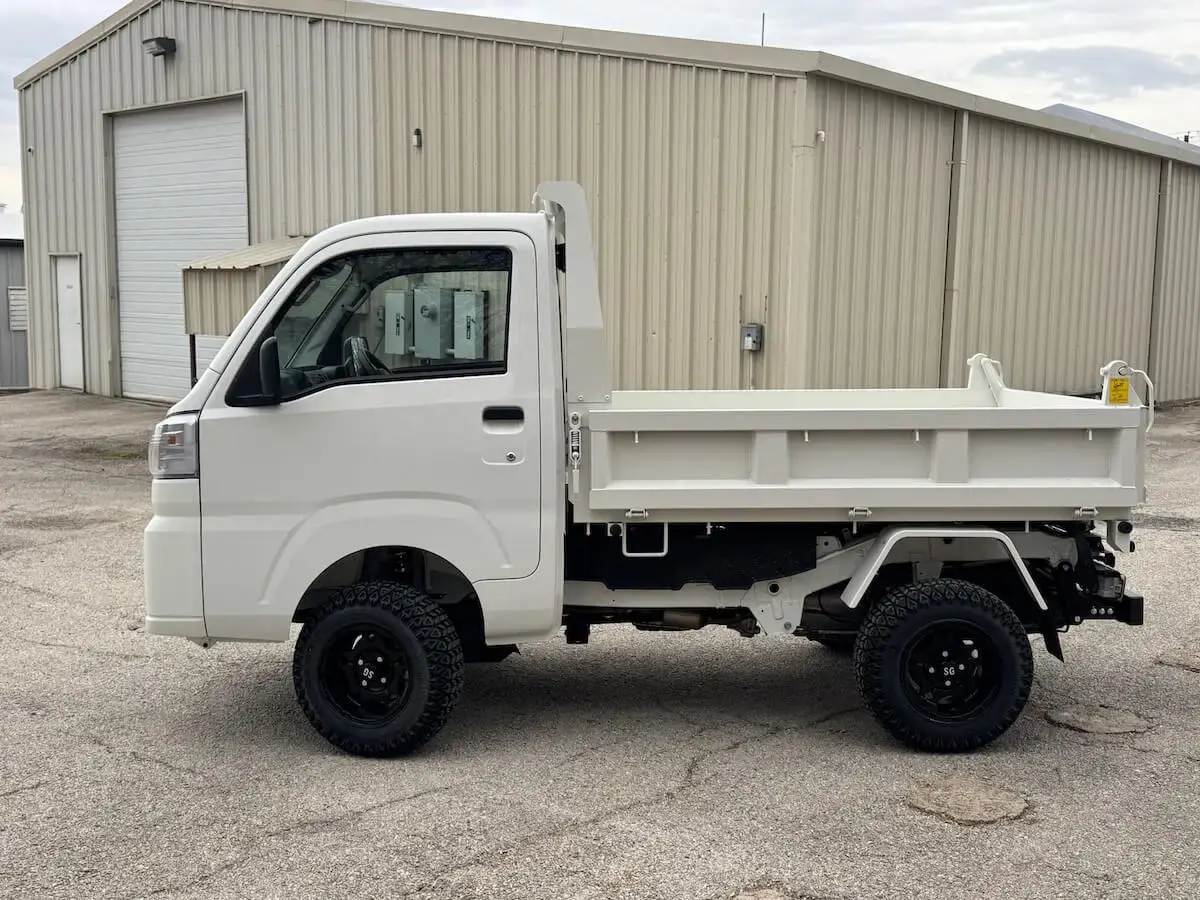 2026 Daihatsu Hijet HD Dump, a white off-road Kei Truck, for sale at Weatherford Mini Trucks in Weatherford, TX (photo 4 of 8)