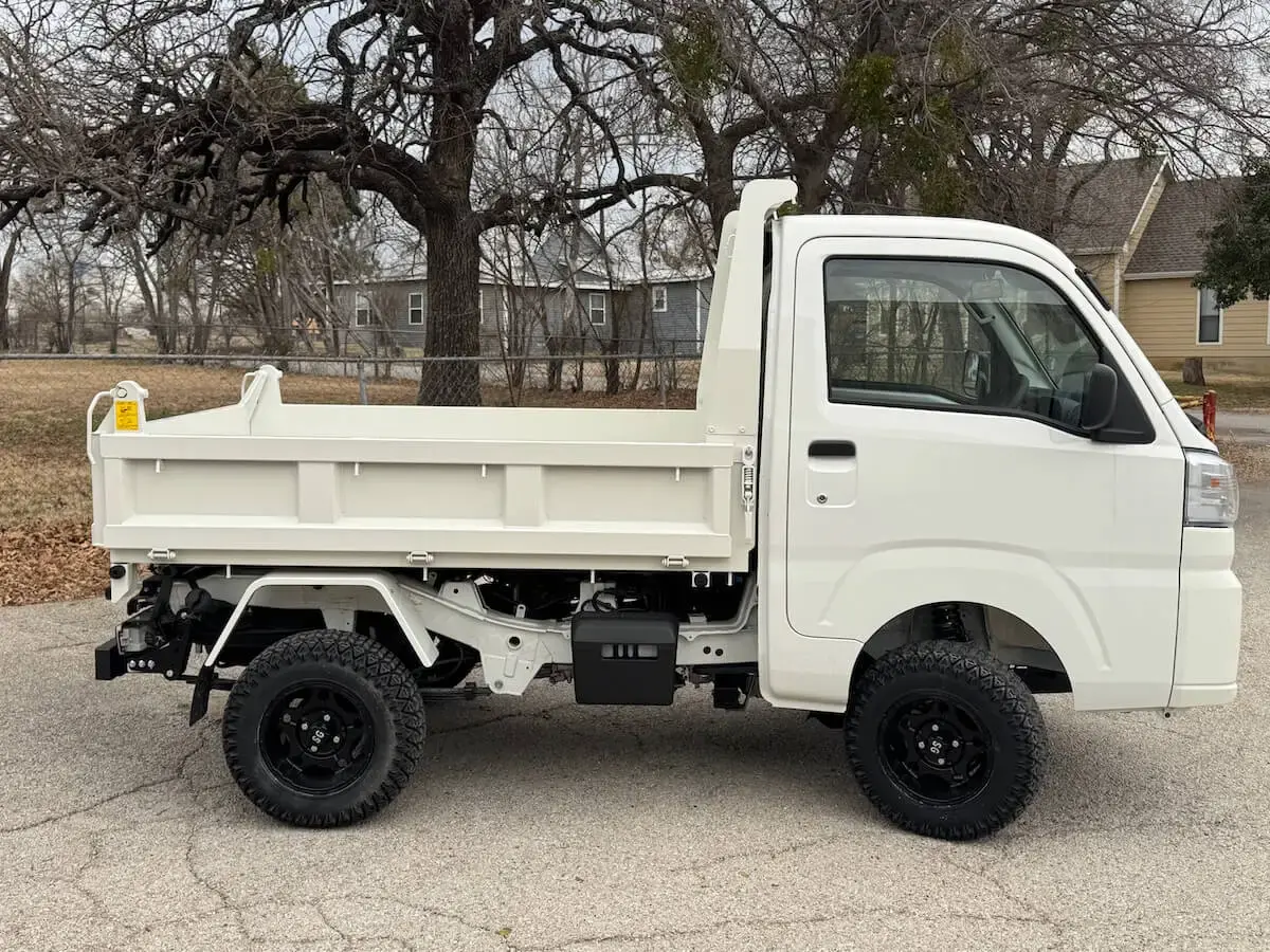 2026 Daihatsu Hijet HD Dump, a white off-road Kei Truck, for sale at Weatherford Mini Trucks in Weatherford, TX (photo 2 of 7)