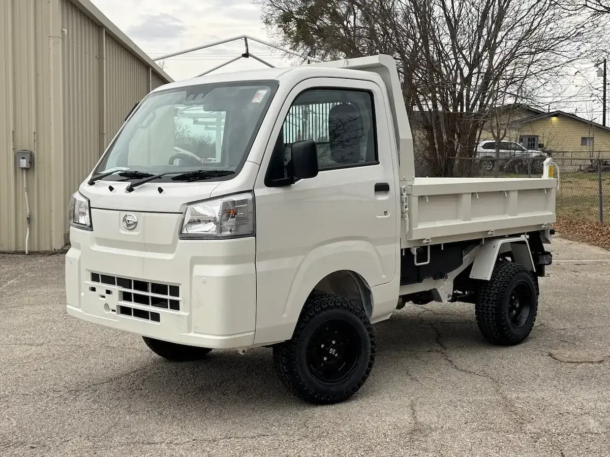 2026 Daihatsu Hijet HD Dump, a white off-road Kei Truck, for sale at Weatherford Mini Trucks in Weatherford, TX (photo 2 of 7)