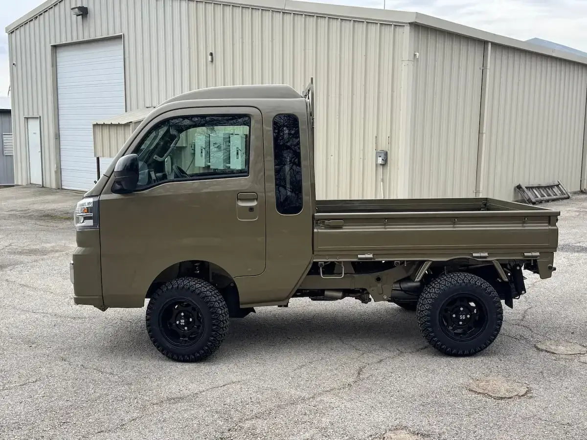 2026 Daihatsu Hijet Jumbo Cab Farming Package, a khaki green off-road Kei Truck, for sale at Weatherford Mini Trucks in Weatherford, TX (photo 7 of 8)