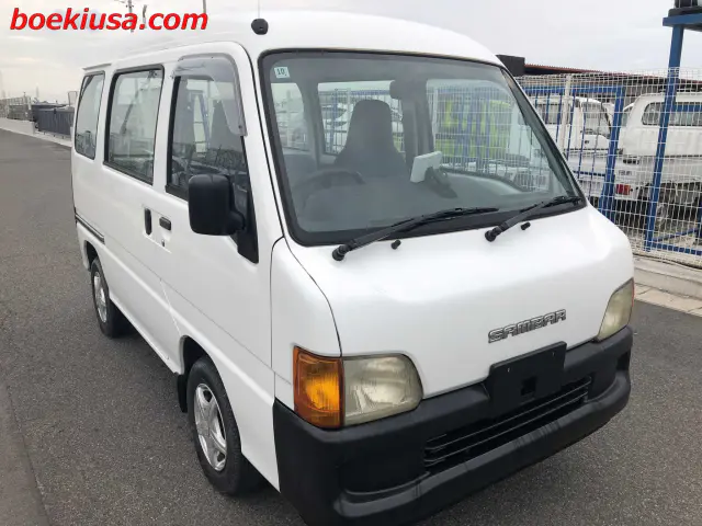 1999 Subaru Sambar Van, a white Kei Van, for sale at Boeki USA in Paterson, NJ