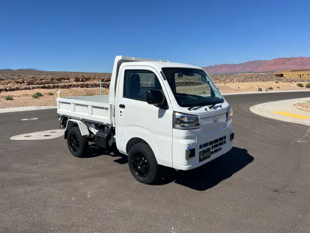2026 Daihatsu Hijet HD Dump, a white off-road Kei Truck, for sale at Mini Monsters USA in St. George, UT